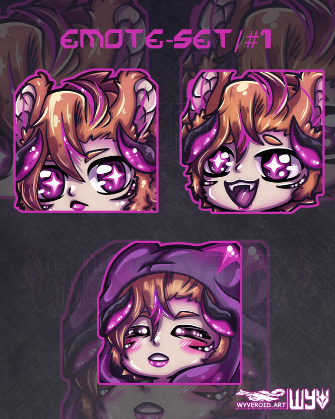 Wyveroid - Emote Set 1 Wyveroid - Emote Set 1 / Twitch & Discord Emotes: Lurk, Wow & Cozy